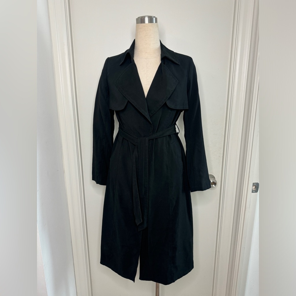 Black maxi trench coat with belt